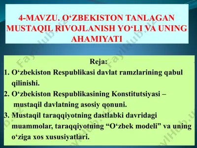 o‘zbekiston tanlagan mustaqil rivojlanish yo‘li va uning ahamiyati — PPTX