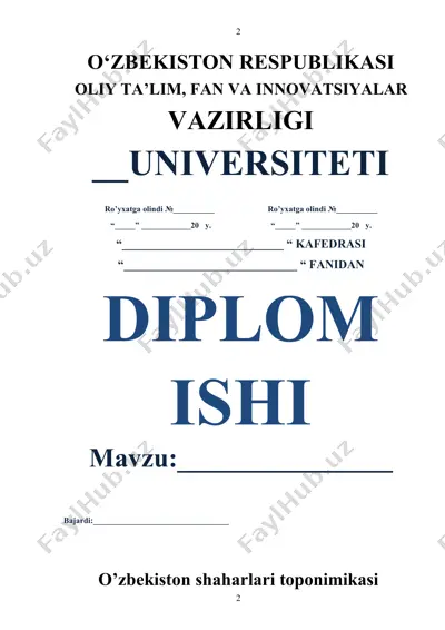 o‘zbekiston shaharlari toponimikasi — DOCX
