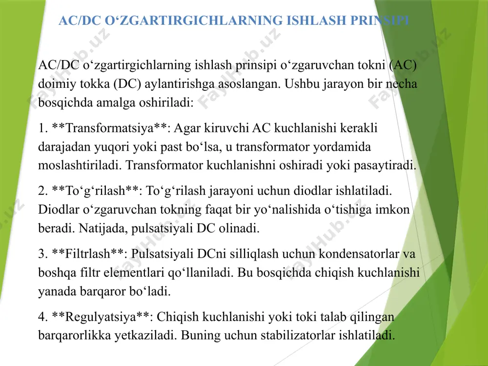 o‘zgartirgich sxemalari (ac/dc va dc/dc o‘zgartirgichlar). kuchlanish stabilizatorlari va ularning qo‘llanilishi - Page 5