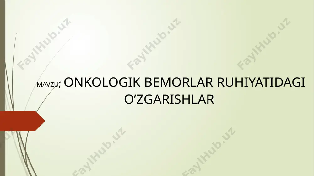 r bilan maslahatib ko’rishni yaqinlaridan talab qiladi. odatda sirni bilib qolgan bemorda reaktiv nevroz va reaktiv psixoz rivojlanadi bunday hollatlarda ularga psixolog yordami kerak bo’ladi. onkologik kasaliklarda reaktiv holatlar birinchi navbatda xavotirli – depressive sindrom rivojlanishi bilan nomoyon bo’ladi. shungdek ipoxondriya,isteriya,insomniyava agressiv holatlat yuzaga kelishi yoki bemor kasalligiga nisbatan befarq bo’lib ksalligini inkor qilishi mumkin shunday holatlar shifokor bemorni qo’llab quvvatlashi kerak. agar bemorda o’tkazilgan operatsiya muvaffaqaiyatli bo’lsa reaktiv nevroz va psixoz belgilari o’z o’zidan pasayadi yoki yo’qoladi. kasalik avj olib bemor ahvoli og’irlashaversa turli xil gallyutinatsiyalar,konfabulyatsiyalar,psevdoreminissensiya va boshqalar rivojlanishi mumkin. ular kaxeksiya rivojlangan bemorlarda ko’p uchraydi va o’tkir remissiyalar bilan kechishi mumkin. kasallik o’ta kuchaygan paytlarda stupor holatlari ham kuzatiladi. bemorga kasalliki haqida aytmaslikni salbiy tomoni ham bor. masalan/ yaqin orada to’yi rejalashtirilgan yigit yoki qiz ota onasida bu haqda deontologiyava etikaning barcha prinsiplariga amal qilgan holda ma’lum qilish kerak.kasaligi jiddiy ekanligidan behabar bemorlar davolanish muolajalariga kelmasligi, dori dormonlarni …