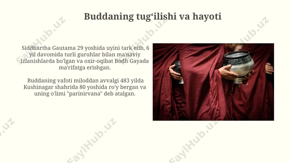 uhim ahamiyatga ega. zamonaviy buddizm zamonaviy buddizmda, taxminan 500 million dan ortiq izdoshlari bilan, vyetnam, tayland va shri-lanka kabi janubi-sharqiy osiyo mamlakatlarida kuchli ta'sirga ega bo'lgan theravada an'anasi keng tarqalgan. zamonaviy buddizmning zen buddizmi kabi maktablari g'arb mamlakatlarida, ayniqsa aqshning 1000 dan ortiq zen markazlarida keng ommalashib, yangi avlod izdoshlarini jalb etmoqda. nirvana tushunchasi buddistlarning turli maktablari, hindiston, tibet, sharqiy osiyo kabi turli hududlarda, nirvana tushunchasini har xil talqin qilishadi, ammo umumiy maqsad 2500 yildan ortiq davom etayotgan ma'naviy ozodlikka erishishdir. nirvana, sanskrit tilidan olingan bo'lib, "o'chirish" yoki "so'nish" degan ma'noni anglatadi va 37 ta ma'rifiy amaliyotlar orqali, samsara aylanishidan ozod bo'lishni bildiradi. vajrayana buddizmi tibetning lhasa shahridagi potala saroyi vajrayana buddizmining muhim markazi bo'lib, minglab yillar davomida ko'plab budda haykallari va muqaddas yozuvlarni saqlab kelgan. vajrayana buddizmining asosiy tamoyillaridan biri bo'lgan 5 budda oilasi - vairocana, akshobhya, ratnasambhava, amitabha va amoghasiddhi - butun koinotni ramziy ifodalaydi. karma va reenkarnatsiya …