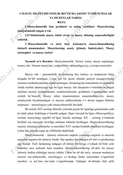 muzeyshunoslik va muzeylar tarixi — DOCX