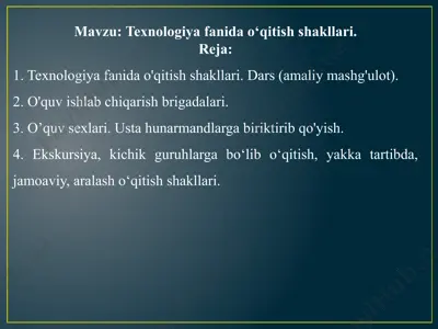 texnologiyafanida o‘qitish shakllari — PPTX