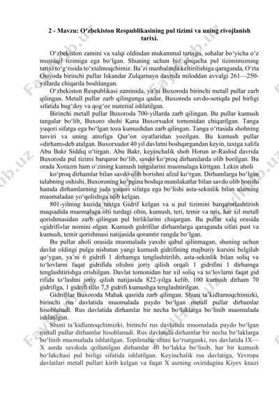 oʻzbekiston respublikasining pul tizimi va uning rivojlanish tarixi — DOCX