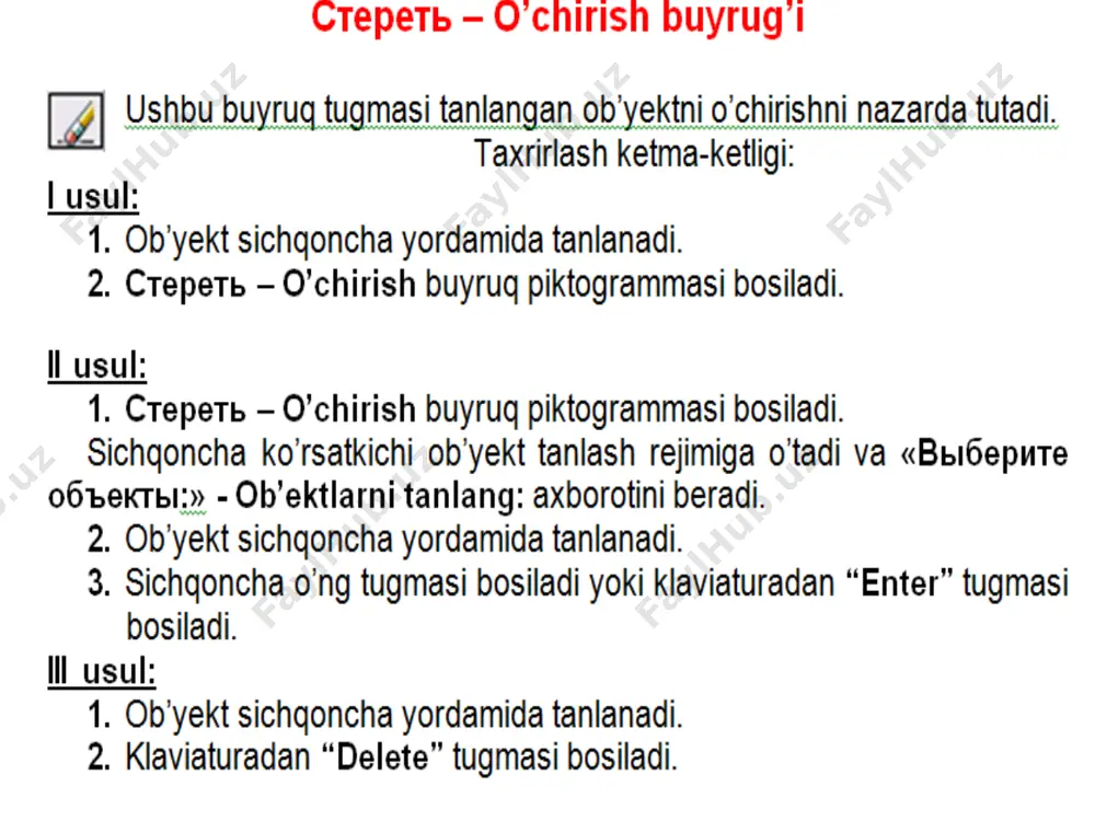 auto cad dasturini uskunalar panelidagi buyruqlarning vazifalari va ulardan foydalanish - Page 5