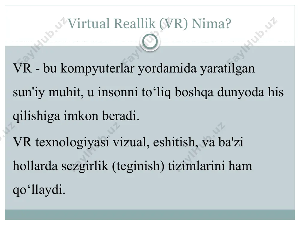 umkin. vr orqali o‘quvchilar interaktiv ravishda murakkab fanlarni o‘rganishadi, bu esa o‘qituvchilarga ta'lim jarayonini rivojlantirishga yordam beradi. vertual kimyoviy labaratoriya qanday foydalanuvchilar foydalanishi mumkin: o'quvchilar har bir tajriba uchun interaktiv tugmalarga bosish orqali tajribalarni boshlashlari mumkin. tajribalar virtual tarzda ko'rsatilgan bo'lib, ular haqiqiy laboratoriyada qanday reaktsiyalarni ko'rishlari mumkinligini tasavvur qilishadi. o'quvchilarning faoliyatlarini kuzatish kod o'quvchilarning har birining faoliyatini alohida saqlaydi va ularni izchil ravishda kuzatib borishga imkon beradi. o'qituvchilar yoki ota-onalar o'quvchilarni qanday faoliyatlar bilan shug'ullanayotganini kuzatib, kerakli o'zgartirishlarni kiritishlari mumkin. masalan, o'qituvchi o'quvchining faqatgina darsni tinglash bilan cheklanib qolmasdan, boshqa faoliyatlarga (kitob o'qish, sport bilan shug'ullanish) ham e'tibor qaratishini bilib olishi mumkin. image3.png image4.png /docprops/thumbnail.jpeg