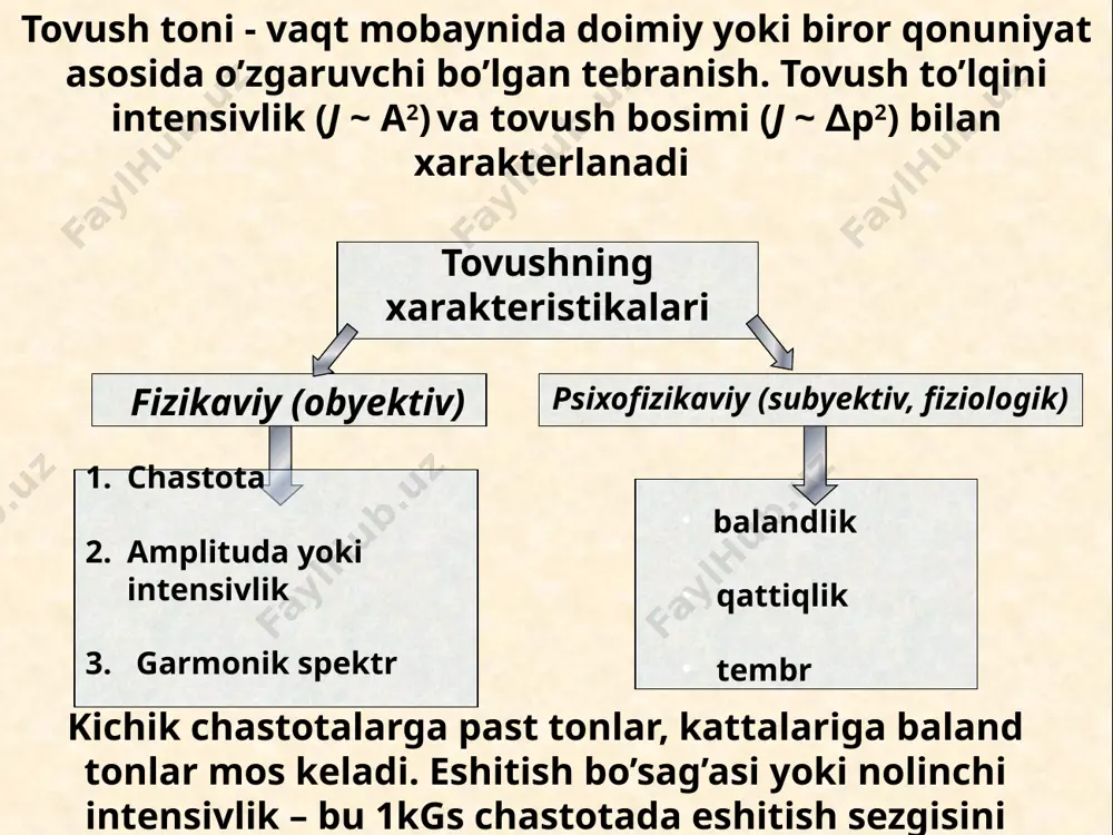 moddalar – geparin, gistamin, serotonin hosil bo’ladi. kichik dozadagi ut – og’riq qoldiruvchi, spazmalogik, tomirlarni kengaytiruvchi ta’sirga ega. ta’sir zonasida qon va limfa aylanish tezlashadi, fagasitozlashadi, regineratsiya va reparatsiya jarayonlari tezlashadi. tashqi nafas funksiyasi normallashadi. fizioterapiyada quyidagi ut – apparatlari qo’llaniladi: uts – 1, utp – 1, utp – 3 m, uzt – 101, (suyak – mushak, nerv sistemasi, ichki organ kasalliklarini davolashda) uzt – 102 (stomatologik kasalliklarni davolashda) uzt – 103 (urologiyada) uzt – 104 (ortomologiyada) uzt – 31 (ginekologiyada) lor – 1a, lor – 2, lor – 3 (otoloringologiyada) образец текста второй уровень третий уровень четвертый уровень пятый уровень infrattovush uning xarakteristikasi va organizmga ta’siri. infratovush 0.001 gs 16 gs gacha bo’lgan, qulog’imiz eshita olmaydigan kichik chastotali tebranishlardir. har xil tabiat hodisalari ya’ni shamol, chaqmoq, yer silkinishi, portlash, sunami, tayfun va h.k. lar it manbayi bo’lishi mumkin. it o’zining havoda, yer yuzasida kam yutilganligi uchun juda katta masofagacha …