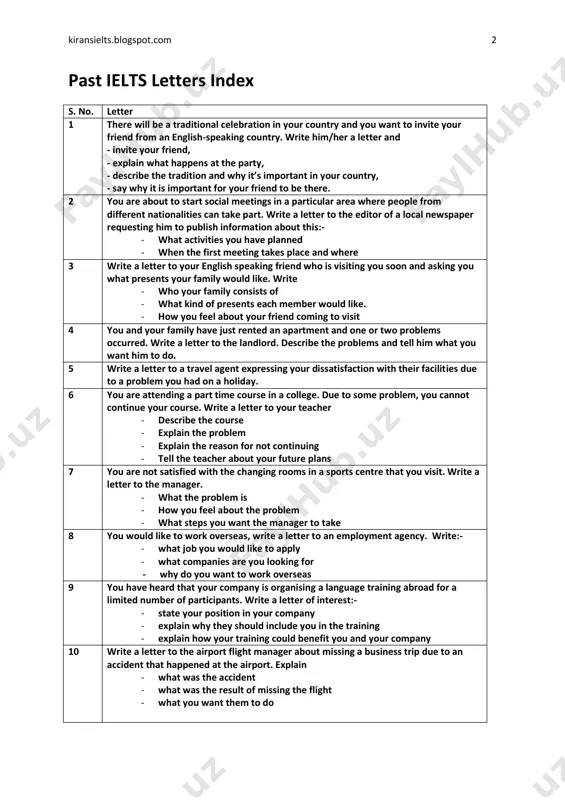 to the manager. - what the problem is - how you feel about the problem - what steps you want the manager to take 8 you would like to work overseas, write a letter to an employment agency. write:- - what job you would like to apply - what companies are you looking for - why do you want to work overseas 9 you have heard that your company is organising a language training abroad for a limited number of participants. write a letter of interest:- - state your position in your company - explain why they should include you in the training - explain how your training could benefit you and your company 10 write a letter to the airport flight manager about missing a business trip due to an accident that happened at the airport. explain - what was the accident - what was the result of missing …