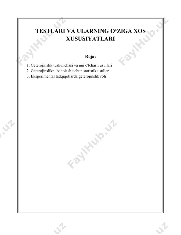 batan foizlarda ifodalaydi. bu narsa geterojinslik darajasini solishtirish imkonini beradi, ayniqsa, turli birliklarda ifodalangan to'plamlar bilan ishlaganda. 3. **standart chiqish**: dispersiondan kelib chiqadigan o'lchov bo'lib, standart chiqish o'rtacha kvadratik chetlanishni ifodalaydi. bu o'lchov ham geterojinslik darajasini aniqlashda ishlatiladi. 4. **gini ko'rsatkichi**: asosiy iqtisodiy va ijtimoiy ko'rsatkichlardan biri bo'lib, taqsimotdagi geterojinslik yoki notenglik darajasini o'lchaydi. bu ko'rsatkich noldan birgacha bo'lgan qiymatlarga ega bo'lib, nol notenglik yo'qligini, bir esa to'liq notenglikni bildiradi. 5. **klaster tahlili**: bu geterojinslikni o'lchash uchun ishlatiladigan guruhlashtirish texnikasi bo'lib, o'xshash xususiyatlarga ega bo'lgan elementlarni bir guruhga jamlaydi. bu usul orqali geterojinslikni aks ettiruvchi klasterlar aniqlanishi mumkin. 6. **anova (varians analyzı) testi**: anova testi turli guruhlar o'rtasidagi geterojinslikni baholashda ishlatiladi. u muayyan farqlarning mavjudligini tekshirishga yordam beradi. 7. **chi-kvadrat testi**: nominal ma'lumotlardagi geterojinslikni o'rganishda qo'llaniladi. bu test orqali kutilgan va kuzatilgan natijalar o'rtasidagi farqlar mavjudligi aniqlanadi. bu tushunchalar va usullar fanlararo tadqiqotlarda keng qo'llaniladi. geterojinslikni tahlil qilish biror jarayon …