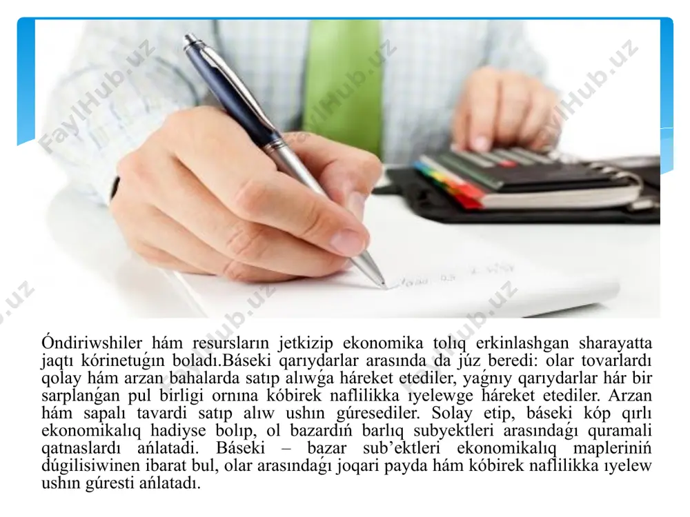 e hám de bazar ekonomikası sub’ektleriniń rawajlanıwın talap etiwshi kórinistegi jańalıqlardıń engiziliwin ańlatadı.basekeniń maslastırıw wazıypası kárxana (firma) ishki hám sırtqı ortalıq ratsional tárzde iykemlesiwine baǵdarlanǵan bolıp, olardıń jaysha ózinen-ózi saqlap, ekonomikalıq tárepten jasap qalıwınan xojalıq iskerligi tarawlarınıń ekspansiyasi (keńeyiwi) ga ótiwin ańlatadı.bassekiniń bólistiriw wazıypası islep shıǵarılǵan naǵıymetler jalpı kólemi (jalpı ishki ónim) dıń qarıydarlar arasında bólistiriliwine tikkeley hám tikkeley bolmaǵan tasir ótkeredi. bunday báseki kapitallardıń payda norması kem bolǵan tarmaqlardan payda normasi joqarı tarmaqlarǵa aǵıp ótiwine sebep boladı. jańa kapitallar kóbirek payda keltiretuǵın tarawlarǵa umtila otirip, óndiristiń keńeyiwine, usınıs kobiyiwine alıp keledi. sol tiykarda, bahalar pasaya baslaydı. sonıń menen birge, payda normasi da pasayadi. kem payda keltiretuǵın tarmaqlardan kapitaldıń shıǵıp ketiwi teris nátiyjege alıp keledi: bul erda islep shıǵarıw kólemi ózgeredi. sap báseki sharayatında birdey ónim óndiriwshi tarmaqta júdá kóp sanli kárxanalar ámeldegi boladı. joqarı dárejede tashkil etilgen bazarda kóplegen satiwshilar ózleriniń ónimlerin usınıs etediler. usı waqıtta, bul ónim qariydar …