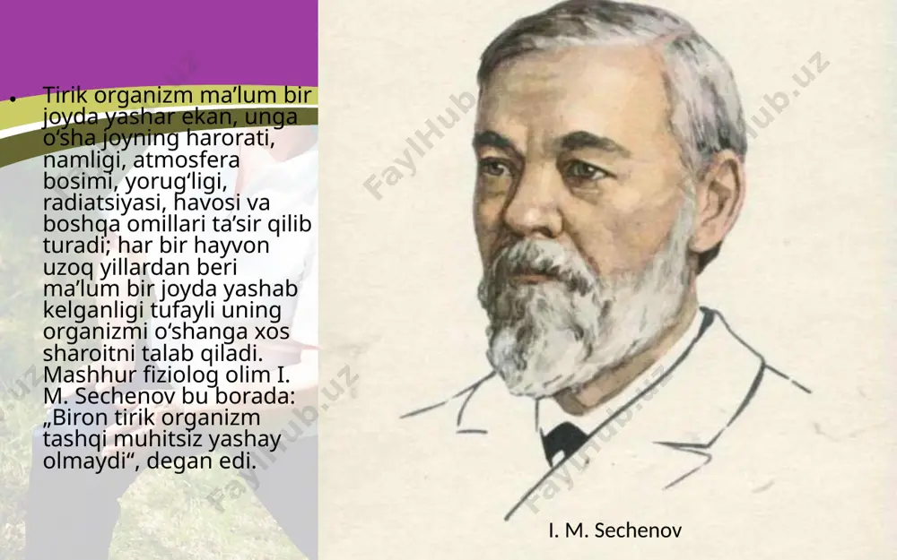 eng yirik ekologik fojia — orol dengizining quriy boshlashidir. 60-yillar boshidan boshlab amudaryo bilan sirdaryoning suvini paxta va boshqa ekinlarga hisobsiz sarflayverish tufayli orol dengiziga bu daryolar suvining kelishi keskin kamayib ketdi. oqibatda dengiz quriy boshladi, hozirgi vaqtda uning yarmidan ko‘p qismi qurishi suv tarkibida zararli kimyoviy moddalar miqdorining ko‘payishiga olib kelmoqda. bu esa odam sog‘lig‘iga zararlidir. bunday noqulay holatlarni bartaraf etish bo‘yicha hukumat va jamoatchilik tomonidan ma’lum chora-tadbirlar amalga oshirilmoqda. magnit bo‘roni. keyingi yillarda tibbiyotda ekologiyaga bog‘liq muammolarni chuqur o‘rganish natijasida ma’lum bo‘ldiki, yer sathida vaqt-vaqti bilan sodir bo‘lib turadigan magnit bo‘ronlari odam organizmiga salbiy ta’sir ko‘rsatar ekan. magnit bo‘ronining ta’siri, ayniqsa, asab, yurak-qon tomir, tayanch-harakatlanish organlari xastalangan odamlarda ko‘proq seziladi. bunday odamlar aholining 17—25 % ini tashkil etadi. magnit bo‘roni sodir bo‘ladigan kunlar matbuotda, radio va zangori ekran orqali aholiga oldinroq ma’lum qilinadi. bu kunlarda yuqoridagi xastaliklari bo‘lgan odamlar quyidagi qoidalarga rioya qilishlari zarur. chunonchi, ko‘p yurmaslik, jismoniy …