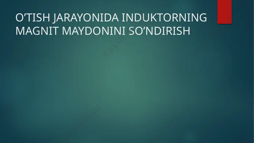tenglamasida uni hisobga olish kerak. shuningdek magnit oʻzakning toʻyingan yoki toʻyinmagan xolatda boʻganligi ham oʻtish jarayoniga kuchli tasir koʻrsatadi. sinxron generatorni magnit maydoni soʻndirilganda ik tok erkin tok boʻlib, tashqi manba yordamida ushlab turilmaydi. bu tok quyidagi differensial tenglamadagi qonun boʻyicha soʻnadi. bu erda lk=lad+lσk qoʻzgʻatish choʻlgʻamining toʻla induktivligi. differensial tenglamaning yechimi ik0 qoʻzgʻatish tokining t=0 dagi dastlabki qiymati td0 -yakor choʻlgʻamining uchlari bir-biriga ulanmagan, tinchlantiruvchi choʻlgʻam oʻrnatilmagan sinxron generatorning qoʻzgʻatish choʻgʻamining vaqt doimiysi. umuman sinxron mashinalarda td0=tk=2÷14sek. agar sinxron mashinaning qoʻzgʻzatish choʻlgʻami manbaga ulangan boʻlsa, u xolda qisqa tutashuv toki ikt=im/√2 toza induktiv xolatda boʻladi, va magnitsizlantiruvchi boʻylama magnit oqimini hosil qiladi. oʻtish jarayonlarining toklarini soʻnishiga magnit maydon energiyasining aktiv qarshiliklarda singishi katta tahsir koʻrsatadi. agar yakor choʻlgʻamining bir biriga ulangan boʻlib, tinchlantiruvchi choʻlgʻam oʻrnatilgan boʻlsa (2) dagi td’va td” lar boʻylama oʻq boʻyicha oʻtish va oʻta oʻtish vaqt doimilari: ' ktd qoʻzgʻatish choʻlgʻami bilan tinlantiruvchi chulgʻamning orasidagi elektromagnit …