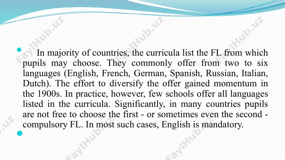 . in the early to mid-1900s developments in other fields such as psychology, behaviorism has had a great effect on language teaching resulting in the audio-lingual method. the audio-lingual method has students listen to or view tapes of language models acting in situations. students practice with variety of drills, and their instructor emphasizes the use of the target language at all times. the audio-lingual method was used by the united states army for «crash» instruction in fl during world war ii. despite the documented success of these programs, they are no longer common. in the years following world war ii, great changes took place that influenced on language teaching and learning. language diversity greatly increased so there were more languages to learn. expansion of schooling meant that language learning was no longer the privileged of the elite but something necessary for widening range of people. more opportunities for international travel …