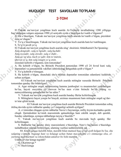 huquqiy test savollari to‘plami 2-tom — DOCX
