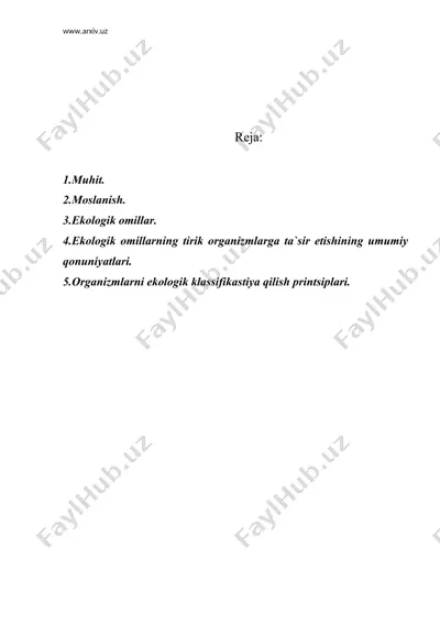 muhit. ekologik omillar va ularning tirik organizmlarga ta`siri — DOC