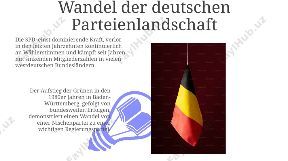 em basiert auf personalisierter verhältniswahl, wobei mindestens 5% der zweitstimmen oder drei direktmandate erforderlich sind, um in den bundestag einzuziehen, was kleinere parteien benachteiligt. das bundesadlerwappen das bundesadlerwappen, seit 1950 in leicht abgeänderter form das offizielle wappen der bundesrepublik deutschland, zeigt einen schwarzen adler mit goldenen krallen und schnabel auf rotem grund. die gestaltung des bundesadlers, insbesondere die anzahl der flugschwingen, wurde in der nachkriegszeit in bonn detailliert festgelegt und repräsentiert bis heute die deutsche staatlichkeit. überblick über deutsche parteien die afd, gegründet im jahr 2013, erreichte 2017 erstmals den einzug in den bundestag und ist seitdem in sachsen und thüringen besonders stark vertreten. die grünen, ehemals eine regionale bewegung, sind heute mit über 100 abgeordneten im bundestag vertreten und haben in städten wie stuttgart und freiburg starke wurzeln. die wichtigsten deutschen parteien im detail 01 02 die cdu/csu, als schwesterparteien, errangen bei der bundestagswahl 2021 in bayern über 35% …