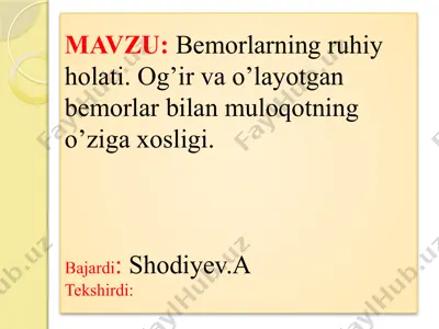 bemorlarning ruhiy holati — PPTX