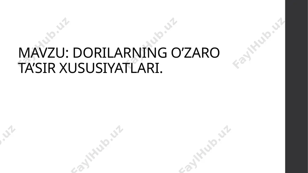 ‘zaro ta’siri oshkozonichak tizilmasining hamma qismlarida yuz berishi mumkin. klinik nuqtai nazardan dorilarning so‘rilish tezligi va to‘liqligining o‘zgarishi ahamiyatga ega. oshqozon va ichak muhitining o‘zgarishi dorilar molekulasining ionlanish qobiliyatini, ularning moylarda eruvchanligini o‘zgartirib, so‘rilishni buzishi mumkin. shu sababli antatsid moddalar, oshqozon shirasi rn ini ko‘paytirib, kislotali muhitga (antikoagulyantlar, ba’zi bir sulfanilamidlar, salitsilatlar, butadion) ega bo‘lgan dori moddalarining ionlanishini ko‘paytirib, ularning so‘rilishini kamaytiradi. bundan tashqari, antatsidlar oshqozon motorikasini susaytiradi, ko‘p dorilar bilan birikma hosil qilib, ularning so‘rilishini buzadi, ya’ni boshqa dorilar bilan o‘zaro ta’sirini oldindan aytish mushkul masala bo‘lib qoladi. tarqalish fazasida dorilarning o‘zaro ta’siri a’zo va to‘qimalar qon aylanishiga ta’sir qiladigan dori moddalari birga ishlatilayotgan dorilarning tarqalishiga ta’sir qilishi mumkin. masalan, yurak yetishmovchiligi bor bemorlarda buyraklar qon aylanishi kamayishi va buyrak koptokchalari filtratsiyasi buzilganligi sababli siydik haydovchi moddalarning ta’siri ancha sust kechadi. bemorlarga kiritilgan qon tomirlarini kengaytiruvchi va yurak qisqarish qobiliyatini oshiruvchi dorilar diuretiklar ta’sirini kuchaytiradi. qonning reologik xususiyatlarini yaxshilovchi …