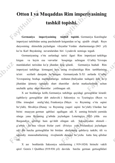 otton i va muqaddas rim imperiyasining tashkil topishi — DOCX