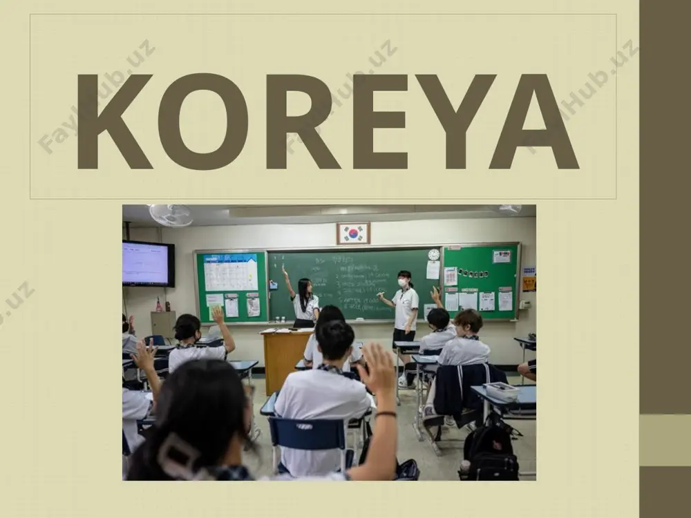 va fanlar: fanlar: koreys tili, matematika, ingliz tili, tarix, geografiya, tabiiy fanlar (biologiya, kimyo, fizika), axloq, jismoniy tarbiya, musiqa, san’at, texnologiya, informatika. ba’zi maktablarda ikkinchi xorijiy til (odatda yapon yoki xitoy) ham o‘rgatiladi. uy vazifalari va testlar muntazam ravishda bo‘ladi. baholash: o‘quvchilar semestr davomida ichki imtihonlar (midterms, finals) orqali baholanadi. o‘rtacha ball (평균 – pyeong-gyun) eng muhim ko‘rsatkichlardan biri. --- oliy o‘rta maktab (고등학교 – godeung hakgyo) tashkiliy jihatlar: 3 yil davom etadi (10–12-sinflar). davlat va xususiy maktablar mavjud. qabul qilish jarayoni bor: ba’zi oliy o‘rta maktablarga kirish uchun maxsus imtihon topshiriladi. turlari:1. umumiy o‘rta maktablar (일반고 – ilban-go) – universitetga tayyorlaydi. 2. maxsuslashtirilgan maktablar: ixtisoslashtirilgan maktablar (특목고 – teukmok-go) – fan, til, san’at va boshqalarga ixtisoslashgan. kasb-hunar maktablari (직업계고 – jigeopgyego) – amaliy ishbilarmonlik, texnika, mexanika, it, oshpazlik kabi sohalarga tayyorlaydi. fanlar: dastur o‘quvchining yo‘nalishiga qarab farq qiladi (gumanitar, tabiiy fanlar, it, tibbiyot va h.k.).har yili murakkablik darajasi oshadi. …