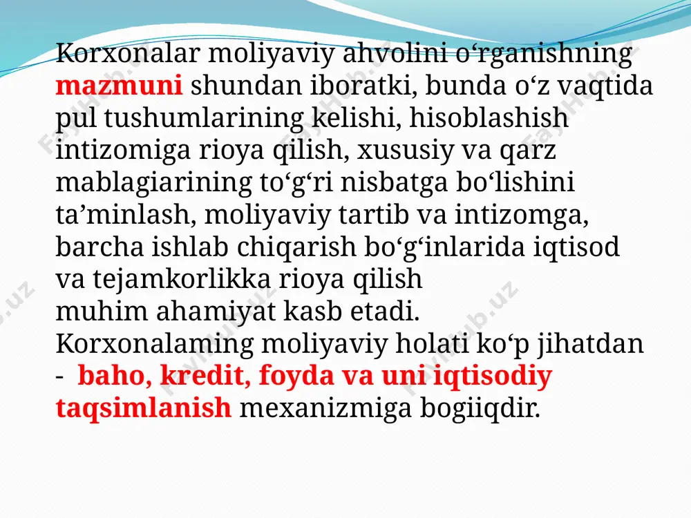 g‘oz va veksellar bo‘yicha ma’lumotlardan ko‘proq foydalaniladi. korxona moliyaviy ahvolini baholash ifodalovchi ko‘rsatkichlar bo‘yicha baholanadi. likvidlilik; moliyaviy barqarorlik; moliyaviy natijalar; ishga oid faollikni korxona moliyaviy-xo‘jalik faoliyatini tahlil qilishning asosiy vazifasi quyidagilami baholash hisoblanadi: • buxgalteriya balansi va mulkiy holat ko‘rsatkichlari tuzilmasi; • asosiy vositalar ahvoli, ta’minlanganlik va foydalanish samaradorligi; • moliyaviy barqarorlik; • likvidlilik va to‘lov qobiliyati; • xo‘jalik faoliyatining moliyaviy natijalari; • ishga doir faollik. balansning aktiv va passiv tomonlari boladi. aktiv tomonida korxona mablaglari, passivida esa xo‘jalikning o‘ziga tegishli manbalar, kreditga va qarzga olingan boshqa manbalar ko‘rsatiladi. aktiv mablaglarining oshishi, passivdagi manbalar va foyda (daromad) ning ko‘payishi bilan bogliqdir. buxgalteriya balansi quyidagi belgilari bo‘yicha tasniflanadi: tuzilish vaqti, axborot hajmi, mulkchilik shakli, aks ettirish obyekti“tozalash” usuli. tuzilish vaqtiga ko‘ra buxgalteriya balanslari kirish, joriy, tugatish, bo’lish birlashtirish balanslariga bolishi mumkin. kirish balansi korxonaning paydo boiish vaqtiga tuziladi. u korxona o‘z faoliyatini boshlayotgan vaqtda tuziladi. joriy balanslar - korxona qonunchilik bilan …