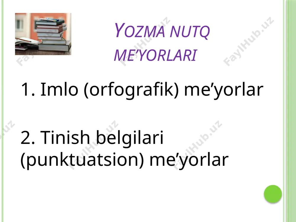 yozma nutqning to'g'riligi va me'yor dars taqdimoti (11-sinf) - Page 5
