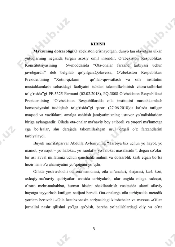 lasidir”, dеgan so’zlari bir asr avval millatimiz uchun qanchalik muhim va dolzarblik kasb etgan bo’lsa hozir ham o’z ahamiyatini yo’qotgani yo’qdir. oilada yosh avlodni ota-ona namunasi, oila an’analari, shajarasi, kasb-kori, axloqiy-ma’naviy qadriyatlari asosida tarbiyalash, ular ongida oilaga sadoqat, o’zaro mehr-muhabbat, hurmat hissini shakllantirish vositasida ularni oilaviy hayotga tayyorlash kutilgan natijani beradi. ota-onalarga oila tarbiyasida metodik yordam beruvchi «oila kutubxonasi» seriyasidagi kitobchalar va maxsus «oila» jurnalini nashr qilishni yo’lga qo’yish, barcha yo’nalishlardagi oliy va o’rta maxsus ta’lim muassasalariga «oila psixologiyasi va pedagogikasi» kursini joriy etish oilani namunali tarbiya maskaniga aylantirish vositasidir. buning uchun ota-onalarni tarbiya jarayoniga tayyorlash maqsadida ota-onalar universitetlari ishini tiklash va takomillashtirish, umumta’lim maktablari, oliy va o’rta maxsus ta’lim mazmuniga «yoshlarni oilaviy hayotga tayyorlash» kursini kiritish va amalda qo’llash lozim. oila pedagogikasi quyidagi fanlar bilan aloqada o‘sib-ulg‘aymoqda: oila pedagogikasi fani: falsafa, sotsiologiya, iqtisodiyot, anatomiya – fiziologiya, psixologiya–pedagogika, ijtimoiy pedagogika, maxsus pedagogika, pedagogika tarixi, pedagogik mahorat kabilar. insonning ma’naviy va …