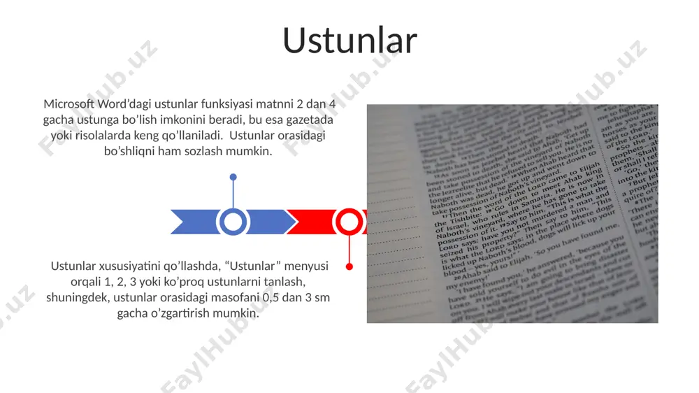 bi ob'ektlar atrofida matnni avtomatik ravishda o'rashga imkon beradi, 3 ta asosiy usul – atrofga o'rash, oldinga o'tkazish va orqaga o'tkazish mavjud. qog'oz o'lchamlari ko'p ustunli sahifalar yaratishda, 2 yoki 3 ustunli variantlardan foydalanib, matnni vizual jihatdan boyitish va ma'lumotlarni mantiqiy tartibda taqdim etish mumkin. marginslarni sozlashda, masalan, yuqori va pastki chegaralarni 2,5 sm, chap va o'ng chegaralarni 2 sm qilib belgilash matnning o'qilishiga ijobiy ta'sir qiladi. margins sozlamalari "custom margins" opsiyasi orqali yuqori, pastki, chap va o'ng marjalar uchun alohida qiymatlarni belgilashingiz va saqlashingiz mumkin, bu esa hujjatlaringiz dizayniga moslashuvchanlik beradi. microsoft word-da "mirror margins" funksiyasi ikki tomonlama chop etishda chap va o'ng betlardagi marjalarni avtomatik tarzda almashtirib, bog'langan betlarni yaratadi. bo'limlar bo'limlarni qo'llash orqali hujjatni 1 dan ortiq qismga, masalan, 3 ta bobga yoki 5 ta qo'shimchaga bo'lish mumkin, har birining o'ziga xos formatlash parametrlari bilan. hujjat ichida 2 yoki undan ortiq turli xil bo'lim parametrlari, masalan, portret …