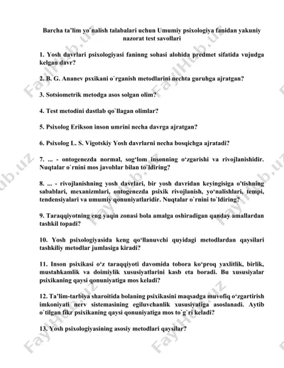 umumiy psixologiya fanidan yakuniy nazorat test savollari — DOCX