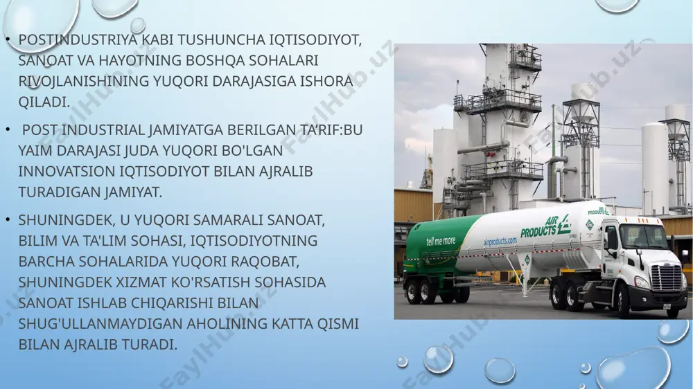 mashhur. ispaniya. evropadagi eng kuchli moliyaviy markaz. kemasozlik, avtomobilsozlik sanoatining qudratli shahri, shuningdek, gaz va neft mahsulotlarini ishlab chiqarish va qayta ishlash sohasida etakchi. ispaniyada 500 dan ortiq siyosiy partiyalar ro'yxatga olingan. bu erda ular mamlakatning madaniy merosini ehtiyotkorlik bilan himoya qiladilar va yangi arxitektura ob'yektlari bilan shahar quradilar. ommaviy axborot vositalari va transport ispaniyada etakchi hisoblanadigan ikkita sohadir. jamiyatni tashkil etishning sanoatdan oldingi usuli mehnat talab qiladigan texnologiyalar insonning mushak kuchidan foydalanish uzoq mashg'ulotlarni talab qilmaydigan ko'nikmalar; ekspluatatsiya tabiiy boyliklar (xususan, qishloq xo'jaligi erlari). asoslangan sanoat usuli mashinasozlik kapital talab qiladigan texnologiyalar mushak bo'lmagan energiya manbalaridan foydalanish, uzoq muddatli malaka talab qiladigan. post-sanoat usuli yuqori texnologiyalar ma'lumot va bilim asosiy ishlab chiqarish manbai sifatida inson faoliyatining ijodiy tomoni, hayot davomida doimiy o'zini takomillashtirish va kasbiy rivojlanish. intellektual mulk huquqlarining huquqiy himoyasi rivojlangan. ushbu muammolarni eng ko'p himoya qiladigan postindustriya mamlakatlari bo'lishi bejiz emas. huquqiy himoya qilinadigan ma'lumotlarga bo'lgan huquqlar …