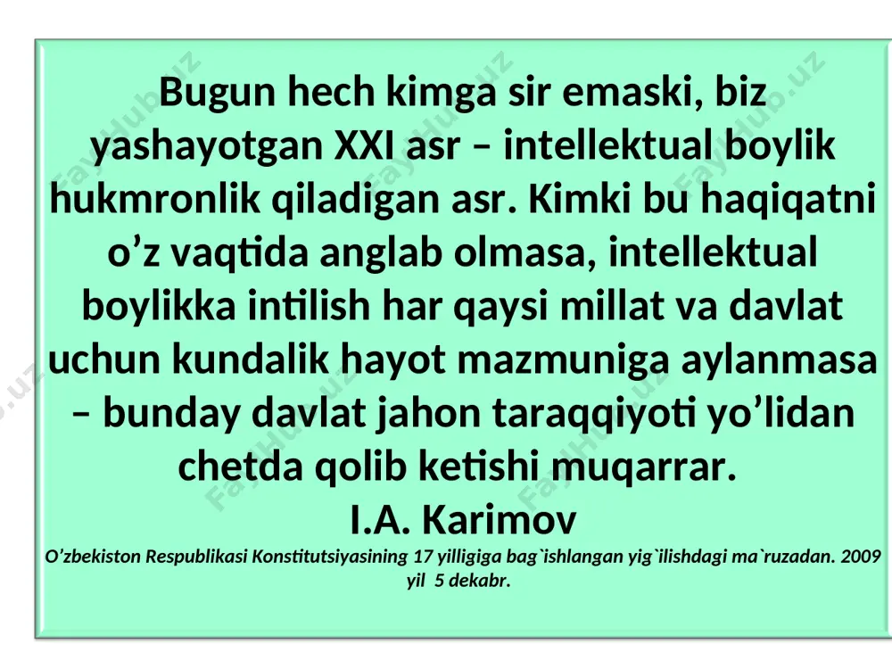 a meniig yordamim kerak bo’lmaydi. o’z yo’lingni tanla ...». “muloqot” texnologiyasi texnologiyaning tavsifi. ushbu texnologiya talaba (yoki o’quvchi)larning dars jarayonida mustaqil fikrlashiga, o’z fikrlarini erkin bayon etishiga hamda ularda bahsla-shish madaniyatini tarbiyalashga qaratilgan bo’lib, odatda, bunday mashg`ulot talaba (yoki o’quvchi)larni kichik guruhlar-ga ajratgan holda o’tkaziladi. texnologiyaning maqsadi. tanlangan mavzu, muammo aso-sida talaba (yoki o’quvchi)larning fikrlarini hamda ushbu mavzuga bo’lgan munosabatlarini aniqlash, mustaqil holda umumiy bir fikrga kelishlariga va to’g`ri xulosa chiqarish-lariga yordam berish, erkin holda bahslashishlariga sharoit yaratish, muloqotga kirish va muloqot qila olishga o’rgatish. texnologiyaning qo’llanishi. amaliy, laboratoriya, fakultativ mashg`ulotlarda va darsdan tashqari vaqtda o’t-kaziladigan tarbiyaviy soatlarda qo’llanishi mumkin bo’-lib, mashg`ulot jamoa va kichik guruh shaklida o’quv audito-riyasida yoki tabiat qo’ynida o’tkazilishi mumkin келажакка саёҳат – бу келажакда жамият ривожланиши ва инсоният тараққиёти учун яратиладиган ғоялар (ҳатто амалга оширилиши қийин бўлган) ва амалда тадбиқ этиш йўлларини ишлаб чиқишдан иборат. афзалликлари: ижодий - таълим олувчилар изланувчанлик, тад-қиқотчилик, яратувчанлик қобилиятларини ривож-лантиради; …