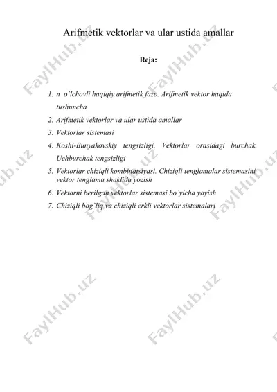 arifmetik vektorlar va ular ustida amallar — DOC