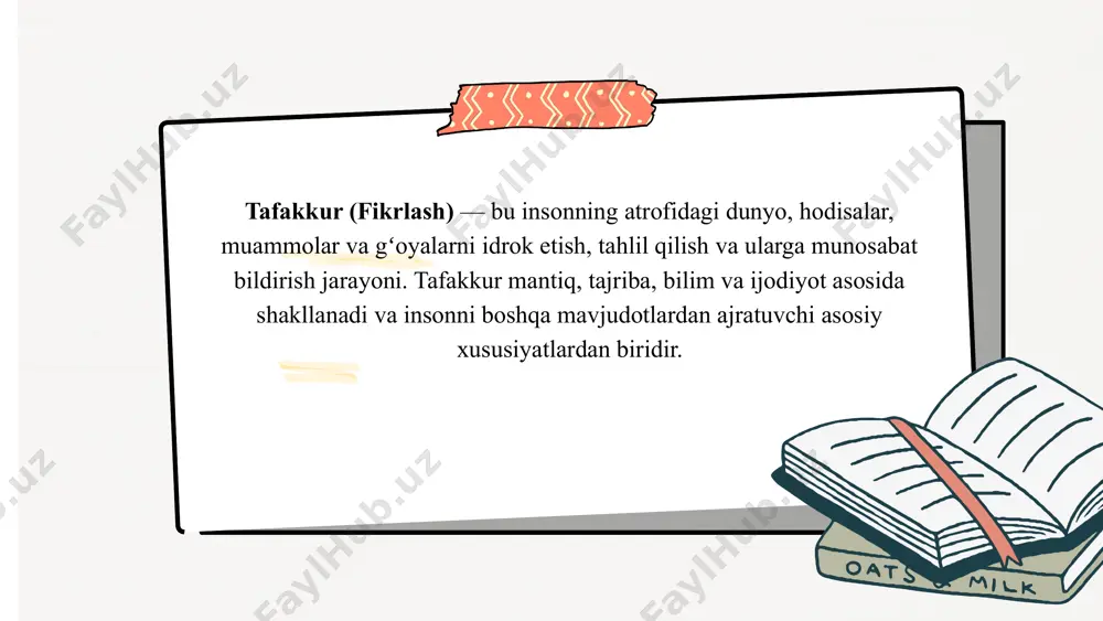 g erkin fikr almashish huquqi konstitutsion aksioma sifatida isbotlangan. hukm 2: fuqarolarning erkin fikr almashishi jamiyatning ijtimoiy rivojlanishi va samarali boshqaruviga olib keladi – bu ham amaliy tajriba va tarixiy dalillarga asoslangan. xulosa: demak, barcha demokratik jamiyatlar samarali ijtimoiy rivojlanishning mantiqiy kafolati sifatida, qo‘shimcha isbot talab qilmaydigan aksiomatik bilimga asoslanadi. tahlil: bu misolda, demokratik jamiyatlarning asosiy tamoyili – erkin fikr almashish – ikkita aksiomatik hukm sifatida qabul qilingan. har ikkala hukm dalillarga ega bo‘lgani uchun, undan kelib chiqadigan xulosa ham mantiqan haqqoniy va mustahkam bilim sifatida tasdiqlanadi. argumentatsiya — bu biror fikr, pozitsiya yoki gipotezani mantiqiy dalillar, faktlar va izohlardan foydalanib asoslash va himoya qilish jarayoni. bu nafaqat bahs-munozaralarda, balki kundalik hayotda, ilmiy tadqiqotlarda, qaror qabul qilishda ham muhim rol oʻynaydi. argumentatsiyaning asosiy maqsadi fikrni ravshan, ishonarli va mantiqiy tarzda yetkazishdir. argumentatsiya turlari deduktiv argumentatsiya - umumiy qoidadan xususiy holatga xulosa chiqarish. misol: barcha odamlar oʻladi (umumiy qoida). sokrates odam …