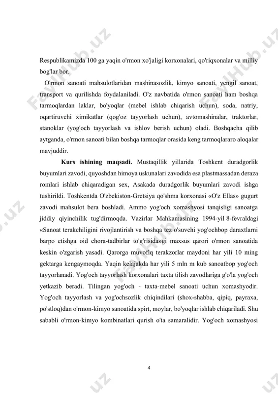 ur. bino va inshootlarda yog‘och va plastmassa konstruksiyalarning qo‘llanilishi, boshqa konstruksiyabop materiallarga materiallardan kam xarajatlar sarflanishiga olib keladi. masalan: elimlangan yog‘och konstruksiya, kimyoviy emiruvchan muxitda temir-beton konstruksiyaga nisbatan 4-5 marta, metall konstruksiyalarga nisbatan esa 2-3 marta ko‘prok muddat xizmat qiladi, mexnat sarfi esa 1,5 marotaba kam bo‘ladi. bu esa bino yoki inshoot tannarxining kamayishiga olib keladi. agar o‘rmonchilikni ratsionalp olib borilsa, yog‘och zaxirasi tuganmas boylikdir, ya’ni xar 15-25 yilda o‘rmonlarni kaytadan ekish natijasida qurilishga yarokli naavlardagi daraxt yog‘ochlarni yangidan etshtirishni yulga quyish mumkin. ammo notug‘ri loyixalangan yoki qurilgan yog‘och imoratlarni tez orada chirishi,buzilishi yoki yonishi kupchilikda yog‘ochning chidamliligiga shubxa paydo kildi va so‘nggi yillarda qurilishbop material sifatida (rivojlangan chet mamlakatlar bundan mustasno) kam ishlatila boshlandi. normalpp muxitda foydalanilsa, yog‘och o‘zining yukori fizik-mexanik xususiyatlarini bir necha o‘n yil emas,balki yuz yillar antiseptik ishlovsiz saqlab qoladi. xozirgi kunda qurilishning barcha soxalarida yog‘och va plastmassa konstruksiyalardan okilona foydalanish eng muxim masalalardan biridir. qurilish …