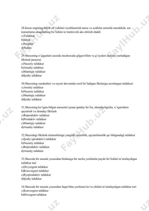 pedagogika va psixologiya fanidan test savollari - Page 5