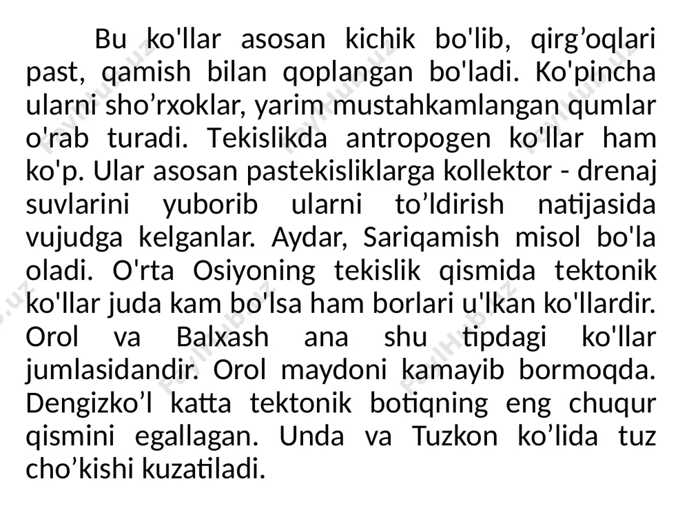 vohasi 150-170 ming yillar avval, «katta ko‘llar o‘lkasi” (sho‘rko‘l), go‘vik, abul, korpz, mizon, oqchaxon, sariqamish va b.) dan iborat bo‘lgan. buni uch o‘joq, ustyurt va orolni o‘rab turgan qoya tepalik va qirg‘oqdagi suv qoldirgan geomorfologik chizik izlari ham isbotlab turibdi. fransuz geografi delil 1723-yili tuzgan xaritasida orol botig‘ida joylashgan suv havzasini birinchi marta „orol» deb nomlagan.orol dengizining tubi tektonik harakatlar ta’sirida cho‘kishi natijasida paydo bo‘lgan. orol cho‘kmasining ilk amudaryo va sirdaryo suvi bilan to‘lishi eramizdan avvalgi 1-ming yillikning birinchi yarmida ro‘y bergan. so‘ngra tabiiy omillar ta’sirida (amudaryo va sirdaryo suvining ko‘payib, ozayib turishi ta’sirida) orol dengizi suv sathi goh pasayib, goh ko‘tarilib turgan. so‘nggi 200 yil (1961-yilga qadar) ichida orol dengizining suv sathi uch marta ko‘tarilib, ikki marta pasaygan.so‘nggi yillarda amudaryo va orol dengizi haqida shunchalik ko‘p gapiriladi va yoziladiki, tarixda hech bir dengiz yoki daryo haqida bunchalik ko‘p yozilmagan bo‘lsa kerak. orol fojeasining bosh aybdori, avvalo ma’muriy buyruqbozlikka asoslangan …