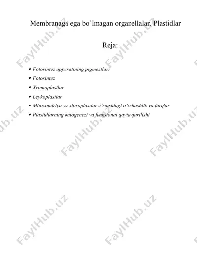 membranaga ega bo`lmagan organellalar. plastidlar — DOCX