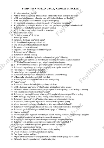 ftiziatriya fanidan oraliq nazorat savollari — DOCX