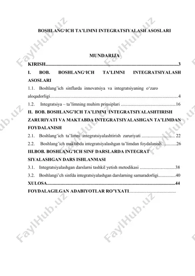 boshlang‘ich ta’limni integratsiyalash asoslari — DOC
