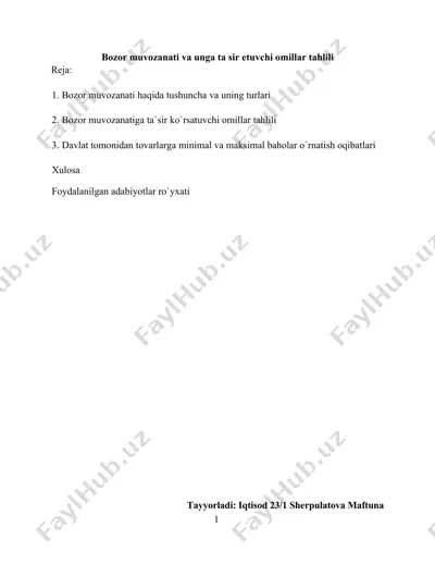 bozor muvozanati va unga ta sir etuvchi omillar tahlili — DOCX