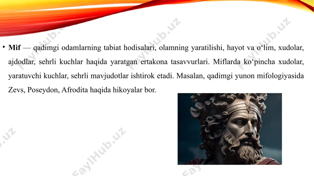 oʻzlovchi va tinglovchi tomonidan haqiqatdek tasav-vur etiladi, hatto boʻlib oʻtgan davri, makon ham koʻrsatiladi. afsonalar ogʻizdan-ogʻizga, eldan-elga oʻtib kelgan, ifoda usuli bayon tarzida. afsonalar ogʻzaki hikoyat boʻlib, u xayoliy obraz yoki tasavvur asosiga quriladi, hikoya qiluvchilar va tinglovchilar tomonidan qachonlardir shunday boʻlgandek qabul qilinadi. rivoyatdan farqli oʻlaroq afsonalar zaminida albatta moʻjiza, sehr-jodu boʻladi. afsonalar olam (yer, quyosh va boshqa sayyoralar yuzaga kelishi) haqida, toponimik (qof togʻi, daryo, dengiz, shahar, qal’a, qishloq, tepalik, eram bogʻi va hokazo), elatlarning kelib chiqishi (masalan, turkiy xalqlarning), hayvonot dunyosi (masalan, sher, ajdaho, anqo, semurgʻ va boshqalar)ga oid, tabiatdagi voqea, hodisalar (masalan, chaqmoq, zilzila, shamol va boshqalar) xususida, tarixiy shaxslar (mas, turkiylardagi er toʻnga, toʻmaris, shiroq, anglosakslar qiroli artur va boshqalar) toʻgʻrisida, diniy (mas, islomdagi nuh paygʻambar xususidagi, abu muslim jangnomasi, avestodagi frangrasyan (afrosiyob), xristianlikdagi iso masihning havoriylari bilan sayohatiga bogʻliq voqea-hodisalar) va boshqa turli-tuman mavzularda boʻladi. a.lar hajmi kichik, bayon qilinishi sodda, badiiy tasvir vositalaridan …