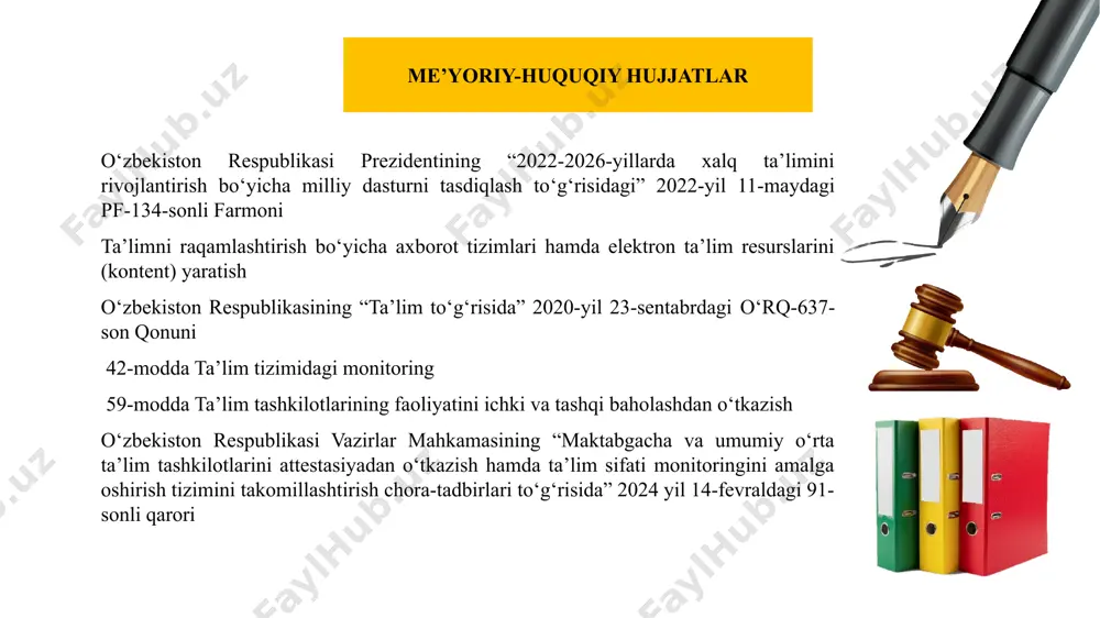 agona ma'lumotlar bazasini samarali tashkil etish 2 o‘quvchilar bilimini baholashni bilishdan fikrlashga qaratish 3 aniqlangan bo‘shliqni to‘ldirishda pedagogning ota- ona bilan hamkorlik olib borishi 4 o‘quvchilarning natijasi o‘qituvchining faoliyatiga ta’sir qilish mexanizmini yo‘lga qo‘yish 5 xalqaro baholash dasturlaridan samarali foydalanish tizmini yo‘lga qo‘yish muammoning yechimi bo‘yicha chora-tadbirlar rejasi t/r muammo muammoning amalga oshirish mexanizmi mas’ullar muddati kutilayotgan natija 1 monitoring o‘tkazishda zamonaviy akt dan foydalanish jarayoni maktabda qoniqarli yo‘lga qo‘yilmaganligi . 1. mavjud akt vositalarini holatini o‘rganish tayyorlash maktab direktor o‘ibdo‘ o‘quv yili davomida o‘quvchilar bilimiga o‘zi baho bera oladi kamchilklarini aniqlaydi va o‘z ustida ishlaydi 2.o‘quvchi natijalarini yakunda ko‘ra oladigan va xato kamchiliklarini aniqlay oladigan dasturdan foydalanish o‘quv yili davomida 2 ichki monitoring natijalari bo‘yicha sinflarni reyting doskasini tashkil qilish va ko‘rsatkichlarga qarab moddiy va ma’naviy rag‘batlantirish maktabda reyting oynasini tashkil qilib, o‘quvchilarning nechanchi o‘rindaligini aniqlab yuqori natija ko‘rsatgan o‘quvchilarni pul mukofati bilan rag’batlantirish maktab direktor o‘ibdo‘, fan o’qituvchilari …