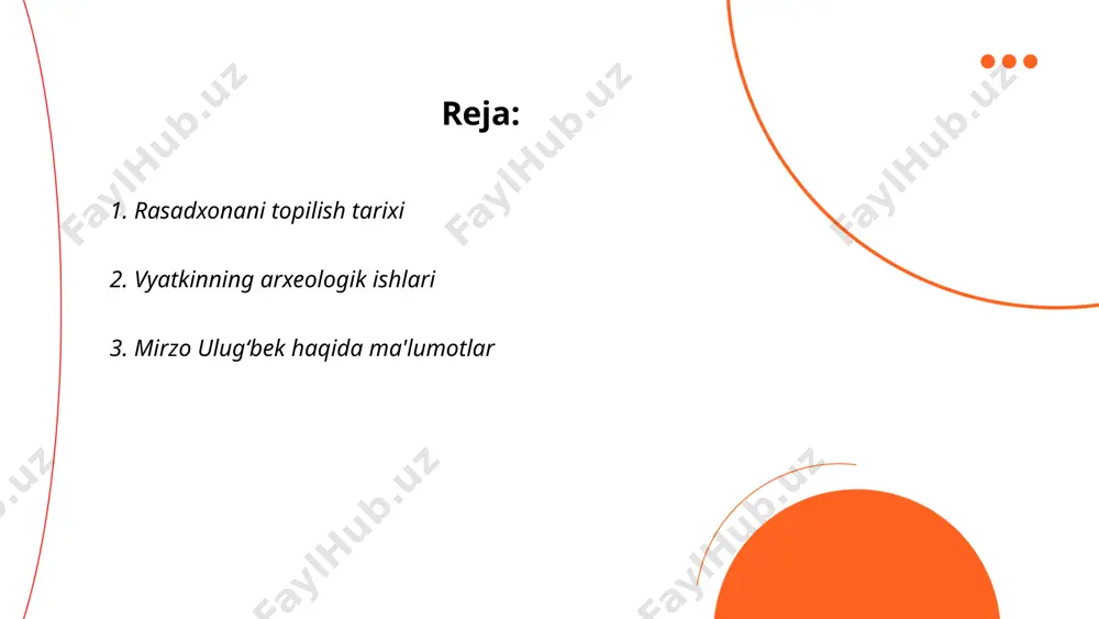 ri olimi va davlat arbobi bo‘lib, astronomiya va matematika sohalarida muhim ishlarni amalga oshirgan. u samarqandda ulug‘bek rasadxonasini qurdirib, 1437-yilda mashhur "zij-i ko‘ragoniy" asarini yaratdi. rasadxonada joylashgan ulug‘bek kvadranti orqali yulduzlarning aniq joylashuvini aniqladi. uning asarida 1018 ta yulduzning katalogi mavjud. ulug‘bek, avvalgi astronomlarning xatolarini tuzatib, yil uzunligini 365 kun 6 soat 10 daqiqa 8 soniya deb aniqladi. bu ko‘rsatkich zamonaviy qiymat bilan deyarli mos keladi. u samarqandda madrasalar tashkil etib, ko‘plab olimlarni tarbiyalagan. ... t.me/slaydai_bot 4. samarqanddagi ilmiy meros samarqand qadimiy shahri turli ilmiy meroslar va yodgorliklari bilan mashhur. ulug‘bek madrasasi 1420-yilda barpo etilgan bo‘lib, u yirik astronomiya markazi hisoblangan. bu yerda ulug‘bekning 1437-yilda tuzilgan astronomik jadvali mashhurdir. shuningdek, samarqandda ibn sino va mirzo ulug‘bek kabi olimlar faoliyat yuritgan. registon maydonida joylashgan madrasalar va sherdor madrasasi 17-asrga borib taqaladi. shahar 2001-yilda yuneskoning jahon merosi ro'yxatiga kiritilgan. samarqanddagi bibixonim masjidi xiv asrning oxirlarida qurilgan bo‘lib, uning baland gumbazi 40 metrga …
