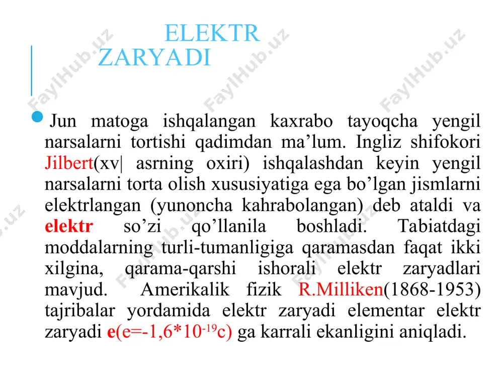 o’shimcha ravishda elektr maydonni ya’ni ekvipotensial sirtlar orqali ham tasvirlash mumkin. ekvipotensial sirtlar deb , potensiyallari bir xil bo’lgan nuqtalarning geometrik o’rniga aytiladi. адабиётлар glencoe science physics. “principles and problems” 2012 halliday resnick “fundamentals of physics” 2012 абдурахманов к.п., эгамов у. физика курси , 2011 й. огурцов н.а. курс лекций по физике, харьков,2007. колмаков ю.н. курс лекций по физике, тула, 2002. оплачко т.м.,турсунметов к,а. физика, ташкент, 2007 http://phet.colorado.edu/ http://www.falstad.com/mathphysics.html http://www.quantumatomica.co.uk/download.htm http://school-collection.edu.ru 2 2 1 r q q k f = hydrogen, atomic structure kl n 0 q f e = . const = j