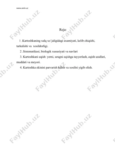 kartoshka biologiyasi va yetishtirish texnologiyasi — DOC