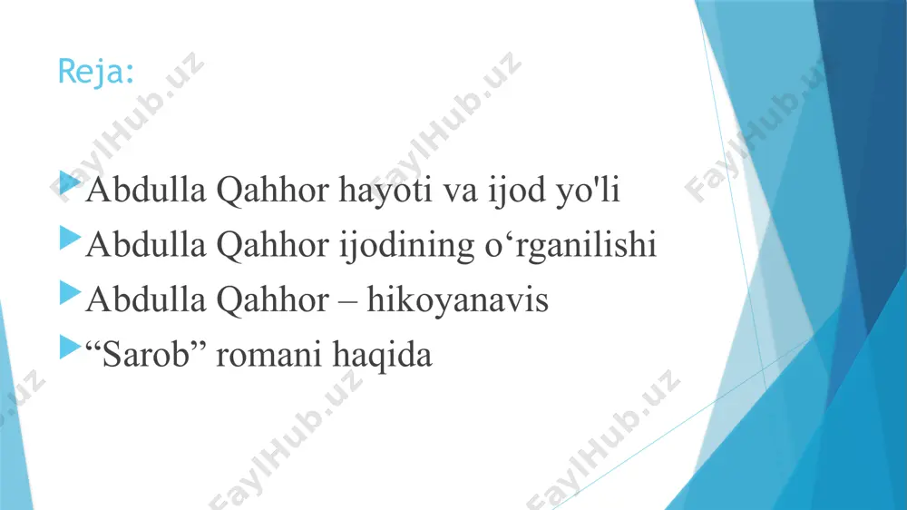 gilarga qiziq kitoblar-har xil jangnomalar, “dalli va muxtor”, “bahori donish”, “bobo ravshan” kabi asarlarni o‘qib bergan. abdulla muayyan muddat eskicha usuldagi maktabda o‘qiydi, xat taniydi, so‘ng oqqo‘rg‘onda muhammadjon qori degan ochiq fikrli odamning yangicha usuldagi (usuli jadidiya) maktabida o‘qishni davom ettiradi, “qur’oni karim”ni “taborak” surasigacha yod oladi. ta’limi va tarbiyasi bu orada o‘lkada inqilobiy alg‘ov-dalg‘ovlar boshlanib ketadi. oilaning ko‘chmanchi-darbadar hayoti barham topadi. abdulla dastlab sho‘ro maktabi “istiqbol”da, undan keyin internatda, so‘ng “kommuna maktabi”da o‘qiydi; o‘zbek bilim yurtining “namuna-tadbiqot” maktabida, nihoyat bilim yurtining o‘zida o‘qishini davom ettiradi. 1925-yili toshkentga “qizil o‘zbekiston” gazetasiga ishga taklif etiladi. “norin shilpiq”, “mavlon kufur”, “gulyor”, “erkaboy”, “e-hoy” imzolari bilan matbuotda qatnashadi. bilim olishga bo‘lgan ishtiyoq uni o‘rta osiyo davlat universitetining ishchilar fakultetiga boshladi. ta’limi va tarbiyasi bu yerda u rus tilini o‘rgandi, adabiyot dunyosi bilan yaqindan tanisha boshladi, ayniqsa, gogol, turgenev, chexov asarlari uni o‘ziga maftun etdi; buyuk rus realistlari asarlari yosh qahhorni “yangi bir olamga, …