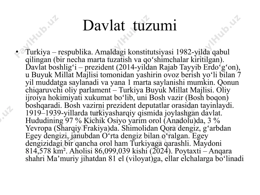 a ko'ra, mamlakatda ishsizlar soni 2024-yilning mart oyida oʻtgan oyga nisbatan 19 ming kishiga kamayib, 3 million 57 ming kishiga yetdi. ishsizlik darajasi 0,1 punktga kamayib, 8,6 foizni tashkil etdi. turkiyada mart oyida eksport qiymati 22 milliarddan oshdi savdo vazirligi 2024 yil mart oyidagi eksport raqamlari haqida yozma bayonot berdi. turkiyada mart oyida eksport qiymati 22 milliarddan oshdi. savdo vazirligi 2024 yil mart oyidagi eksport raqamlari haqida yozma bayonot berdi. bayonotda, 2024-yilning mart oyida eksportning 22 milliard 578 million dollar boʻlganligi maʼlum qilinib, mart oyida eksport koʻrsatkichi yanvar va fevral oylaridagi eksportdan yuqori boʻlgani va oylik oʻsishning davom etgani qayd etildi. bayonotda, mart oyida eng yuqori eksport qiymati qayd etilgani ta'kidlandi turkiya makroiqtisodiy va siyosiy yo'nalishlarida o'ziga xos va o'zgaruvchan yo'nalishlarga ega. quyidagi asosiy jihatlarni ko'rib chiqish mumkin: iqtisodiy siyosat: raqobatbardoshlikni oshirish: turkiya iqtisodiyoti yirik sanoat va xizmatlar sektorlaridan iborat. hukumatning asosiy maqsadi - raqobatbardoshlikni oshirish va iqtisodiy o'sishni ta'minlash. …