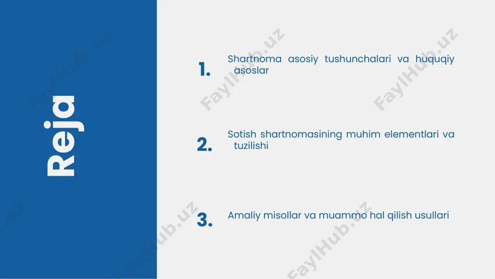 sa sotish shartnomasi asosiy tushunchalarini ta'kidlab o'tdik: qonuniy asoslar va muhim elementlar. bu elementlar shartnoma tuzishda muhim rol o'ynaydi va ularning to'g'ri tushunilishi muvaffaqiyatli kelishuv uchun zarur. amaliy misollar va muammolarni hal qilish usullarini ko'rib chiqdik. bu jarayonlar shartnoma tuzishda yuzaga keladigan muammolarni aniqlash va ularni samarali hal qilish uchun foydalidir. ushbu ma'lumotlar yordamida siz shartnoma tuzishda ishonch bilan harakat qilishingiz mumkin. kelajakda muvaffaqiyatli shartnoma qilish uchun o'rganganlarimizni amalda qo'llash muhimdir. photo by georgi kalaydzhiev on unsplash 1 2 3 foydalanilgan adabiyotlar 1. o'zbekiston respublikasining mulk va xususiylashtirish vazirligi. korxona sotish shartnomasi: huquqiy asoslar va amaliy misollar. toshkent: adliya nashriyoti, 2020. 2. akbarov, r. korxona sotish shartnomasining huquqiy asoslari. o'zbekiston huquqshunoslar jamiyati jurnali, 2021. 3. yuldashev, s. shartnoma tuzish va bajarishning amaliy usullari. «biznes va huquq», 2019. 4. qodirov, m. korxona sotish shartnomasining muhim elementlari. o'zbekiston iqtisodiyoti va huquqi, 2022. 5. mustafayev, a. amaliy misollar yordamida korxona sotish shartnomasini tahlil …