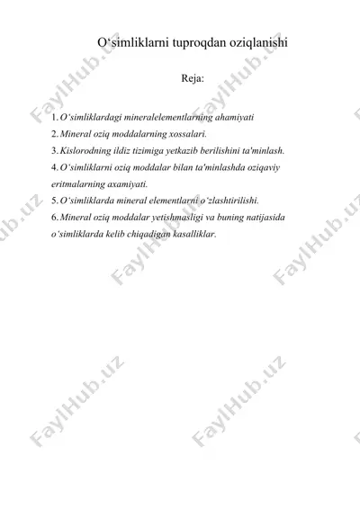 o‘simliklarni tuproqdan oziqlanishi — DOCX