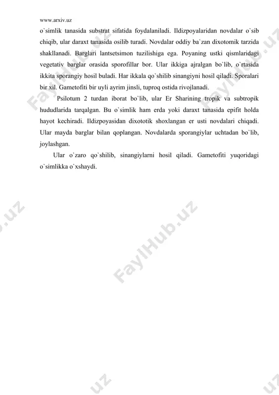m. botanika fanidan ma`ruzalar. f. 2003 8. shostakovskiy s. a. sistematika vo`sshix rasteniy. m. vo`sshaya shkola. 1971 9. komarnitskiy v. a. va boshqalar. botanika. moskva «prosvehenie» 1977. t. 2 10. tog`aev i. u. va boshqalar. botanikadan amaliy mashg`ulotlar. t. «toshdau» 2002 11. gordeeva t. n. i dr. prakticheskiy kurs sistematiki rasteniy. moskva «prosvehenie» 1986 12. www.ziyonet.uz